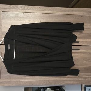 ZARA BLACK RIBBED WRAP TOP WITH LANTERN SLEEVES